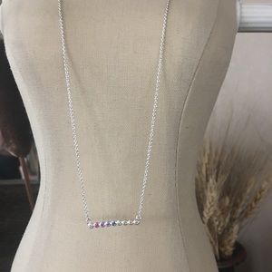 Grace & Heart Rainbow CZ Bar Necklace